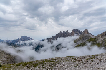 Clouds between the peaks of the dolomites
