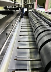 Air nozzle of plastic film servo type cutting machine with rubber feeding roller.