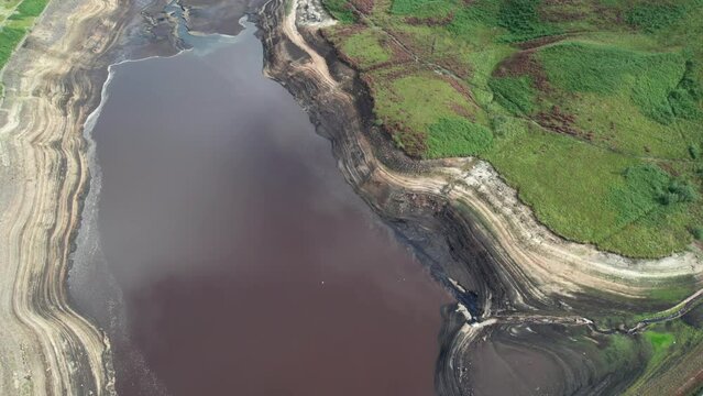 Dove Stone Reservoir, Oldham, Greater Manchester in environmental drought conditions  