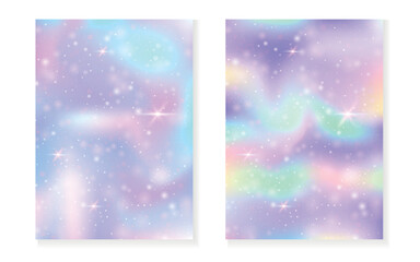 Fototapeta premium Kawaii background with rainbow princess gradient. Magic unicorn hologram.