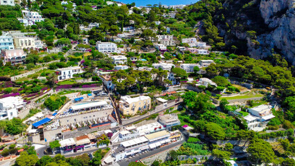 Fototapeta premium Beautiful coastline in Marina Piccola, Capri. Aerial view from drone.