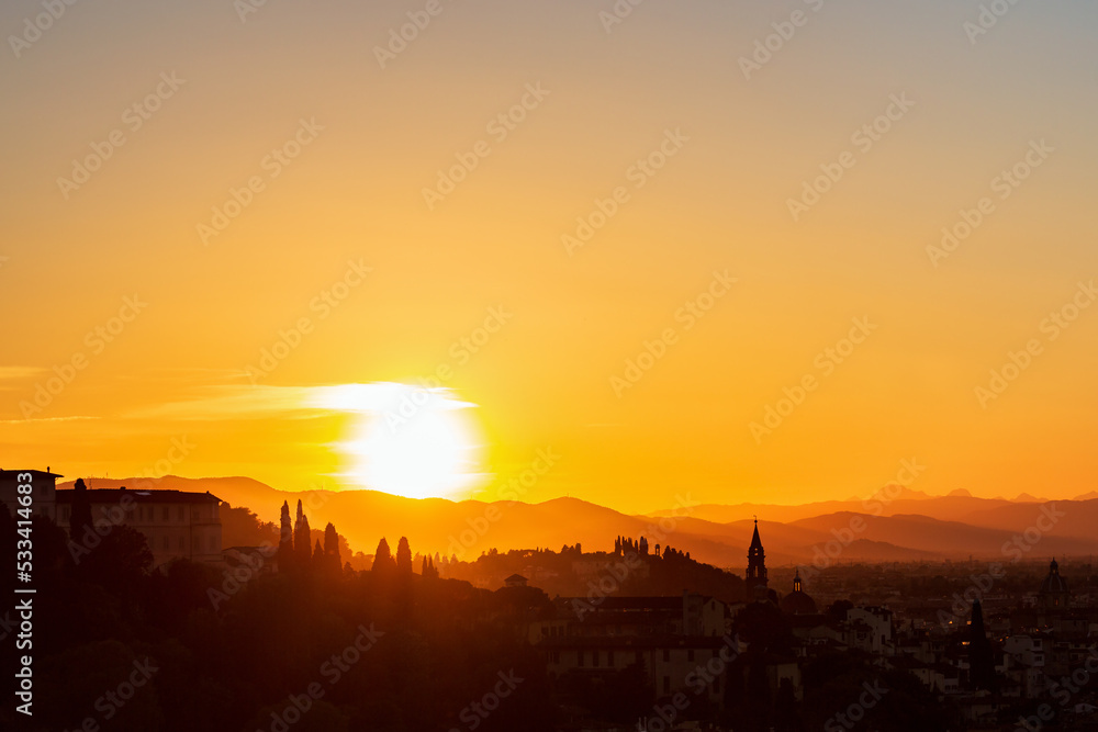 Poster Awesome sunset view at the city Florence