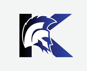 Modern Charismatic gladiator Logo with letter K, gym and fitness icon.