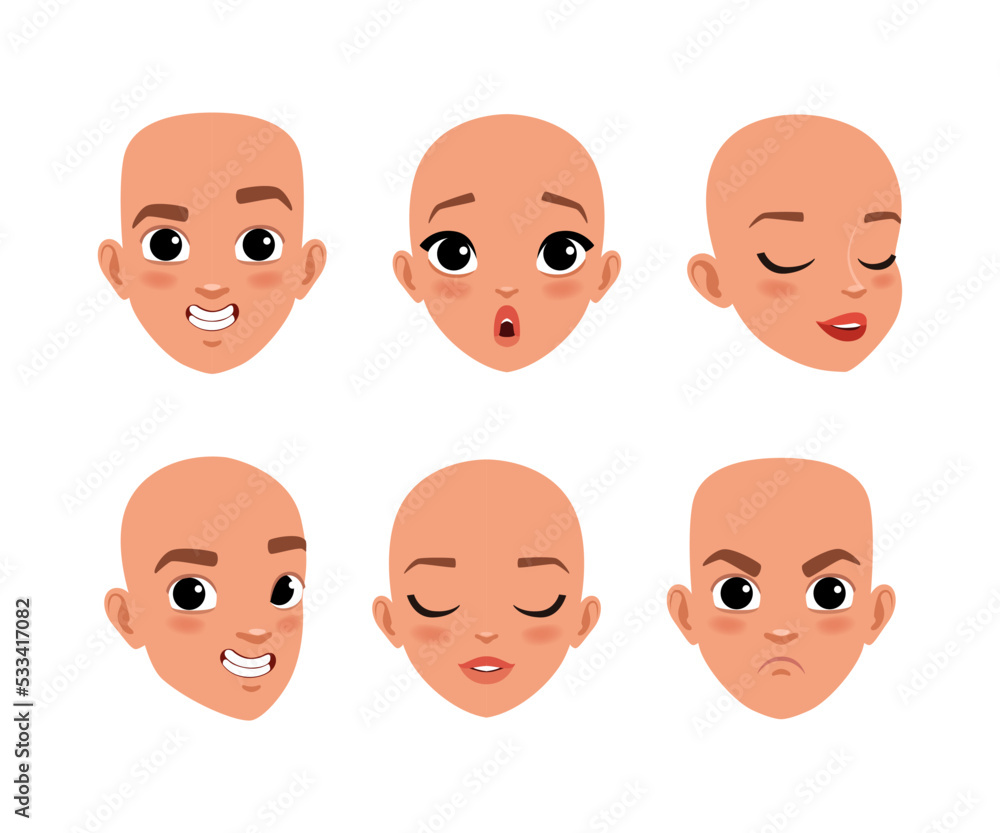Poster face of boy and girl with different face expression set. constructor for animation cartoon vector il