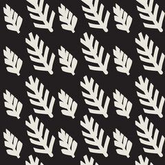 Trendy scandinavian vector seamless pattern. Abstract leaf on black background.
