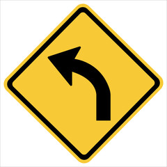 left curve sign, warning sign has a left curve ahead