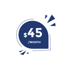 45 dollar price tag. 45$ dollar USD price symbol. price 45 Dollar sale banner in USD. Business or shopping promotion marketing concept
