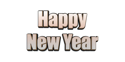 Happy New Year gold lettering text for greeting card. Holiday luxury golden design on white background. Vector illustration