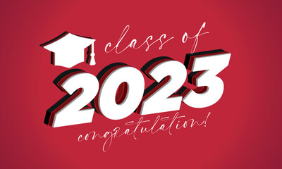 Class 2023. Stylized inscription with the year and the graduate's cap. Vector illustration for graduation themed design, simple style.