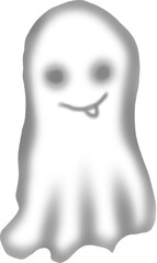 Cute ghost hand drawn illustration for Halloween. Smiling ghost for children's party. Transparent silhouette for postcards and greeting blanks.