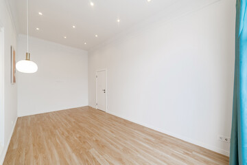 Empty, bright, new room with dark wooden floor