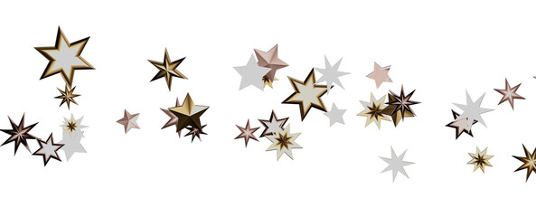 Banner with golden decoration. Festive border with falling glitter dust and stars.