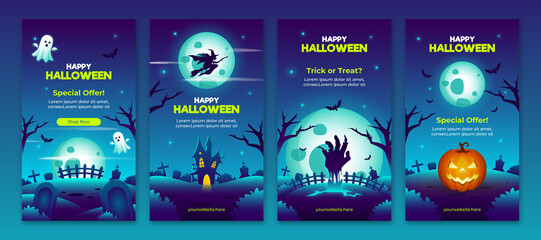 Halloween Night Theme Social Media Stories Template Blue Gradient