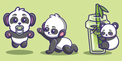 Fotobehang cute panda character bundle and adorable © Amrvv435