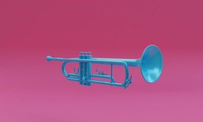 3d illustration, trumpet, pink background, 3d rendering