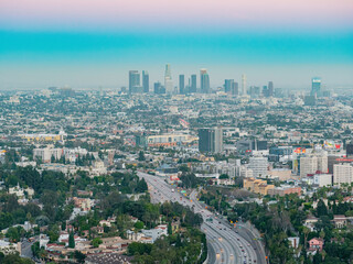 Naklejka na ściany i meble Sunset of the Los Angeles downtown skyline