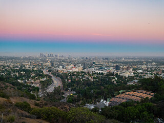 Fototapeta na wymiar Sunset of the Los Angeles downtown skyline