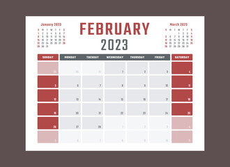 calendar for february 2023 starts sunday, vector calendar design february 2023 year