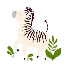 Cute zebra animal with leaves