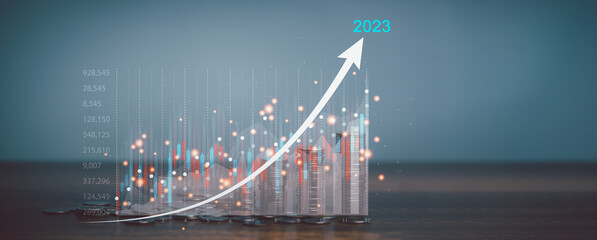 2023 Year, business finance technology and investment concept. Stock Market Investments Funds and...