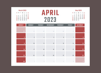 calendar for april 2023 starts sunday, vector calendar design april 2023 year