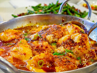 Close up shot of spicy Sichuan Boiled Fish