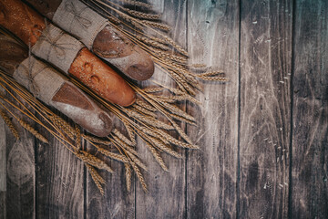 freshly baked bread on a wooden background