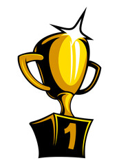 Cartoon style championship trophy vector illustration, champions gold cup vector image. Isolated on white background.
