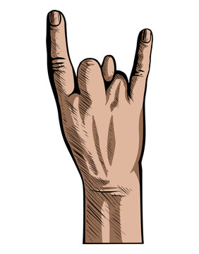 Sign of the horns with the fig sign. Rock, heavy metal and fig gesture sign. Vector illustration, isolated on white background.