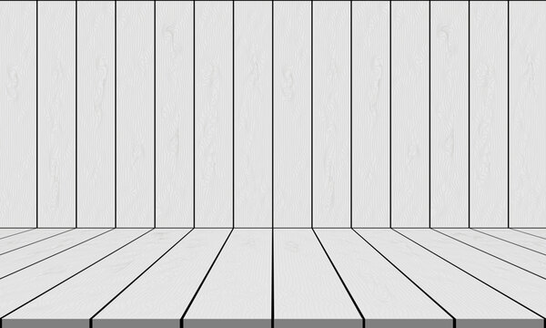 White Wood Blank Room Wall And Floor Stage Background Vector