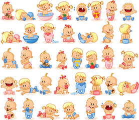 Vector illustration set of cute baby boys and girls in the cartoon style