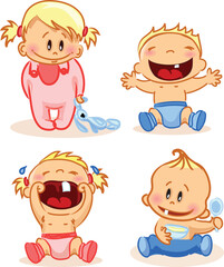 Vector illustration set of cute baby boys and girls in the cartoon style