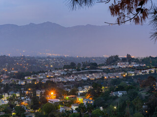 Night high angle view of the Los Angeles downtown