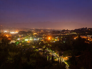 Night high angle view of the Los Angeles downtown