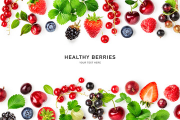 Berry fruits and leaves creative frame.