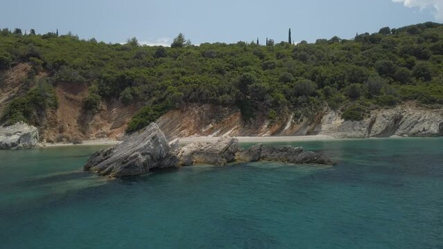 The steep coastline of Ithaca in Greece, Approaching Vathy, the capital