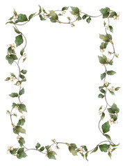 Snowberry twigs rectangle wreath watercolor composition.Botanical frame illustration for wedding invitation, logo, postcards, decor