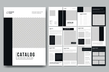 Fototapeta na wymiar Black and white Architecture Interior Portfolio template or Product Catalog Design, business brochure layout, furniture catalog design