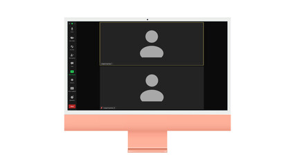 Video conference user interface, Two users. Video conference calls window overlay on desktop, video chat UI elements, webinar, online meeting. Vector illustration