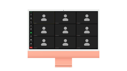 Video conference user interface, Nine users. Video conference calls window overlay on desktop, video chat UI elements, webinar, online meeting. Vector illustration