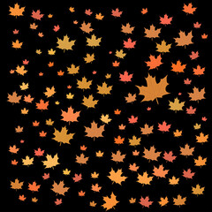 Falling leaves pattern with autumn tones on black background	
