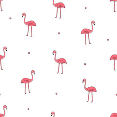Seamless pattern flamingo kawaii, cute cartoon bird. Background, wallpaper for printing on clothing packaging.