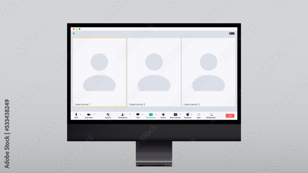 Aufkleber video conference call interface vector template. online communication computer program screen mock u