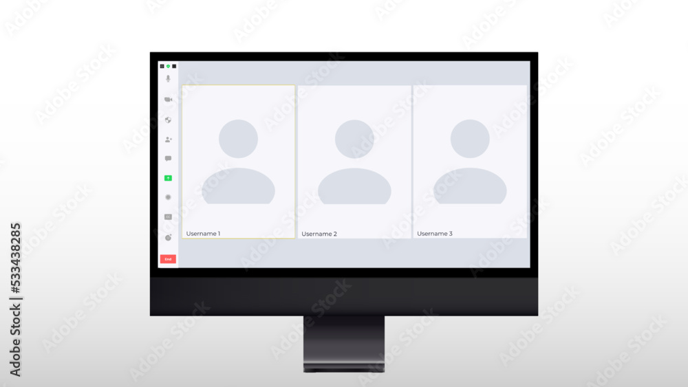 Poster video chat interface, user web video call window with circular spiral wave or loading. social media 
