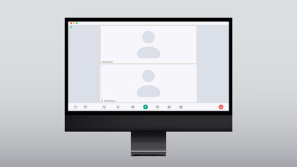 video conference call interface vector template. online communication computer program screen mock up. remote quarantine learning, job, training, webinar. white background. Vector illustration