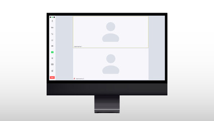 video conference call interface vector template. online communication computer program screen mock up. remote quarantine learning, job, training, webinar. white background. Vector illustration