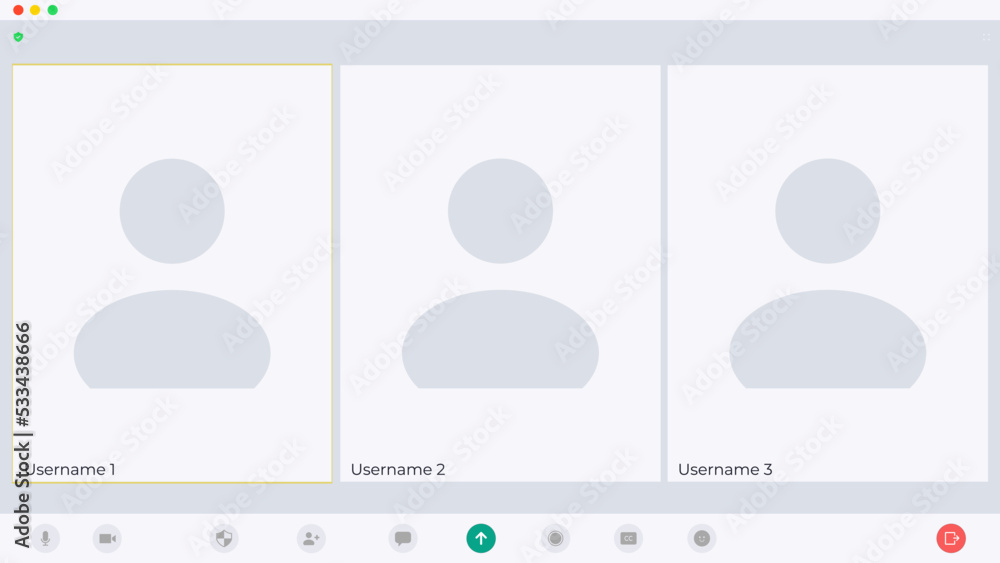 Poster template video conference user interface, video conference calls window overlay. three users. vector
