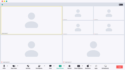 Vector illustration of the layout of a video conference app. Perfect for design elements from online meeting mock up, webinar, and virtual class. Vector illustration