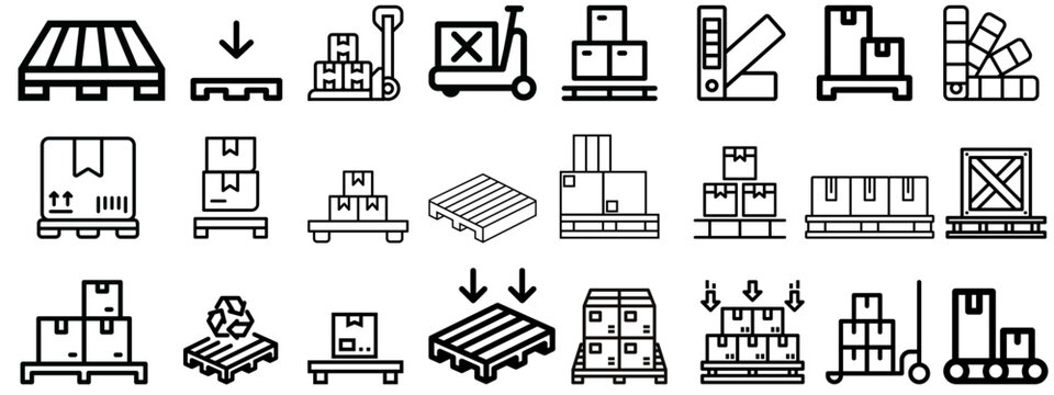Pallet tray icons set. 