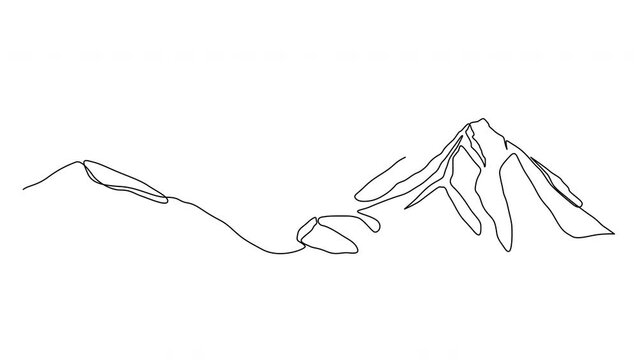 Self drawing animation of mountain landscape. Mountains minimalistic continuous one line drawing. 4k.